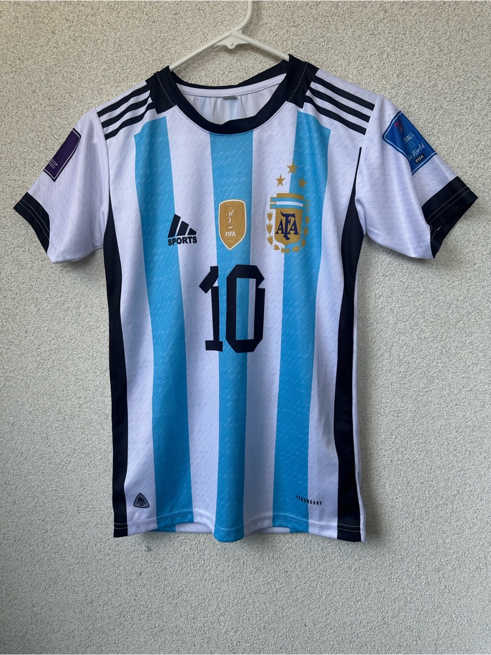 Argentina Messi #10 World Cup ‘22 Soccer Jersey Qatar FIFA Fan Shirt Youth Large